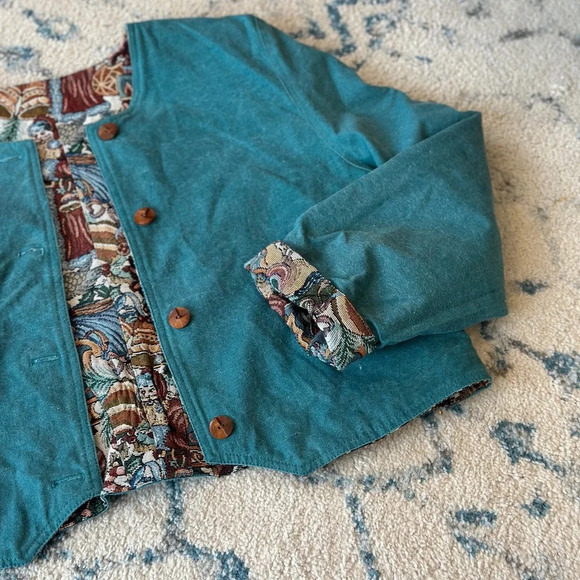 Vintage Reversible handmade tapestry canvas jacket - Size L - made in Canada - Picture 4 of 13